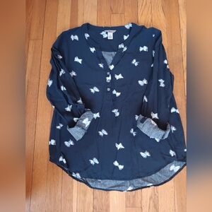 Bass Navy Blue Blouse with White Butterfly Pattern